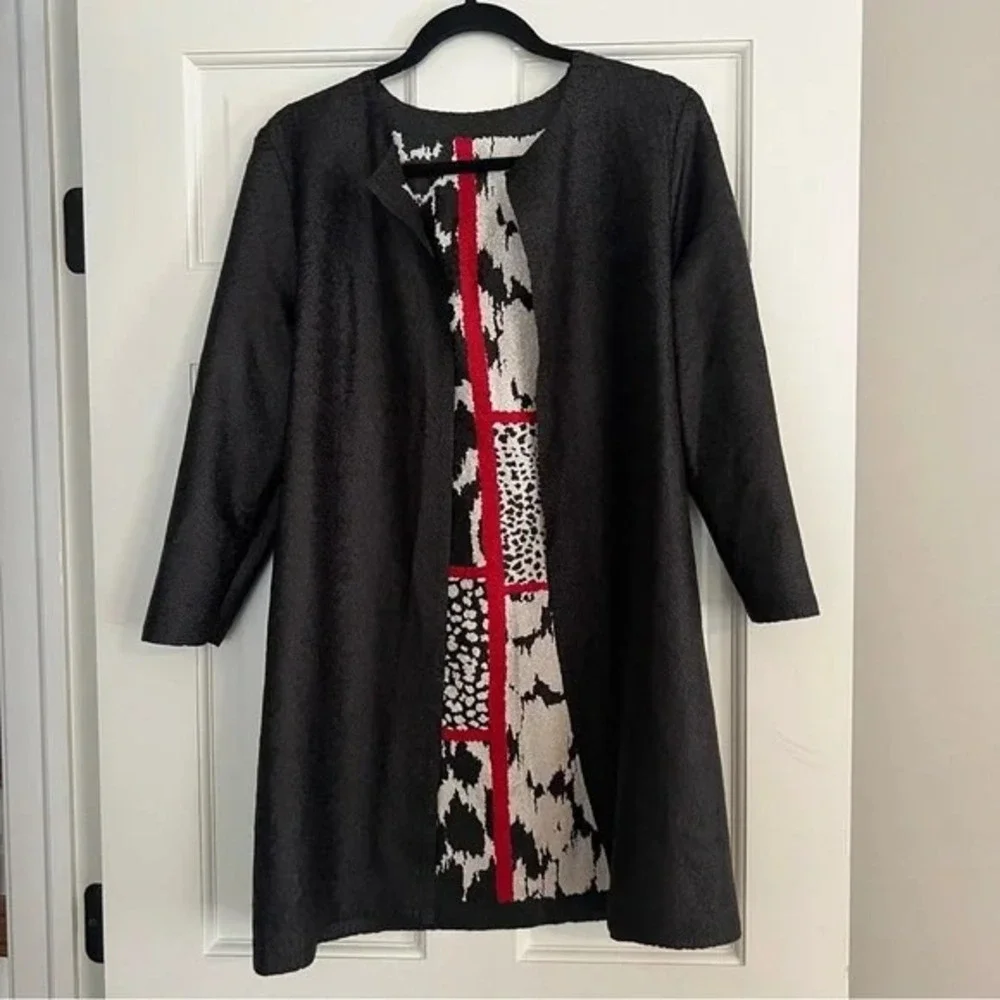 Chico's Travelers Jacket Womens 4 (20) Black Reversible Crushed Patchwork Cardi - Picture 6 of 10